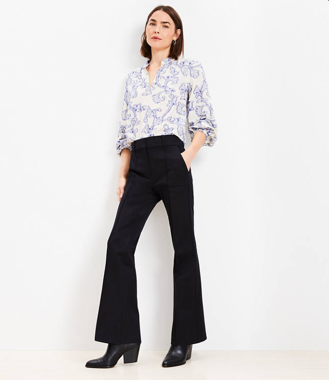 Pintucked Sutton Flare Pants in Bi-Stretch