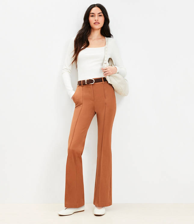 Pintucked Sutton Flare Pants in Bi-Stretch