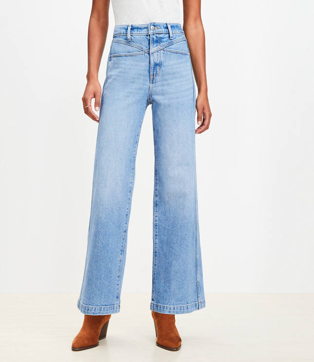 Double Yoke High Rise Wide Leg Jeans in Light Wash