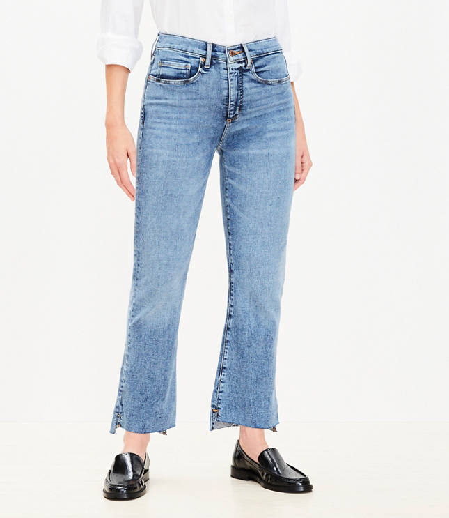 Curvy Step Hem High Rise Kick Crop Jeans in Classic Mid Wash