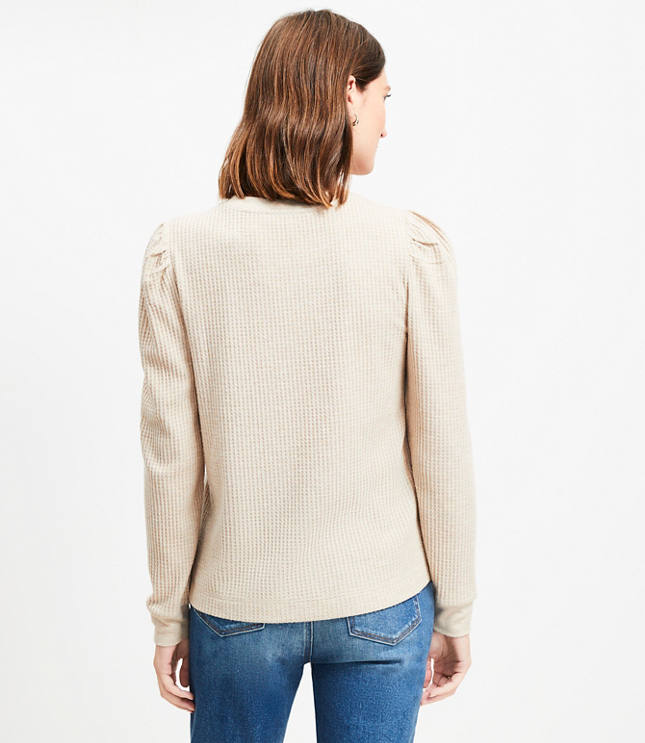 Heathered Brushed Waffle Puff Sleeve Top