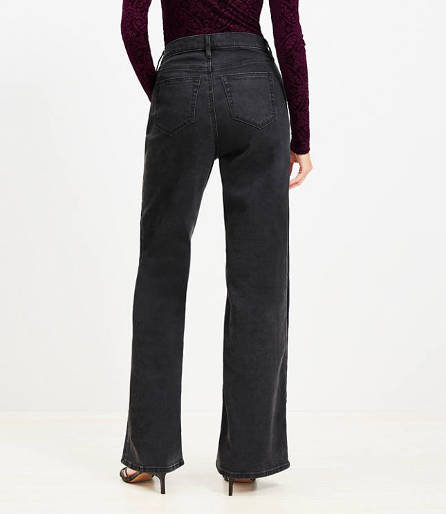 Petite Velvet Stripe High Rise Wide Leg Jeans in Washed Black carousel Product Image 3