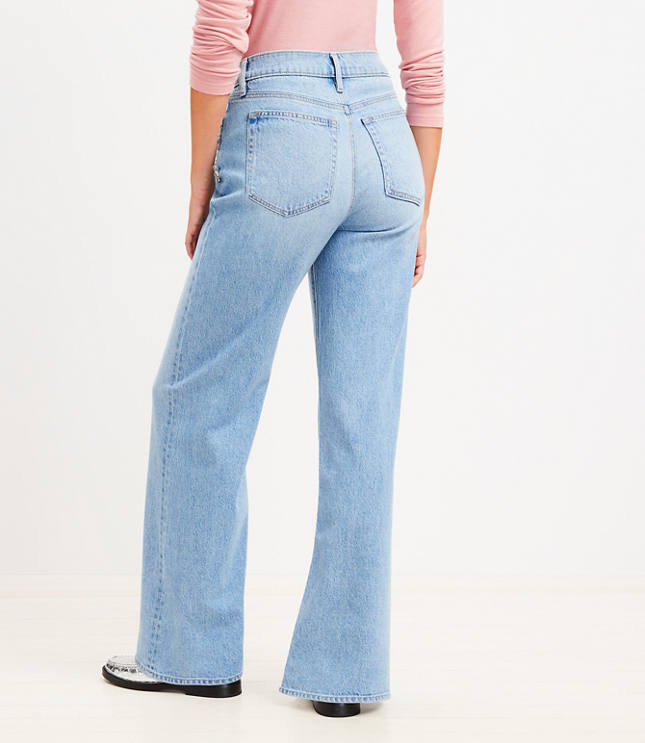 Curvy Sparkle High Rise Wide Leg Jeans in Light Wash Indigo