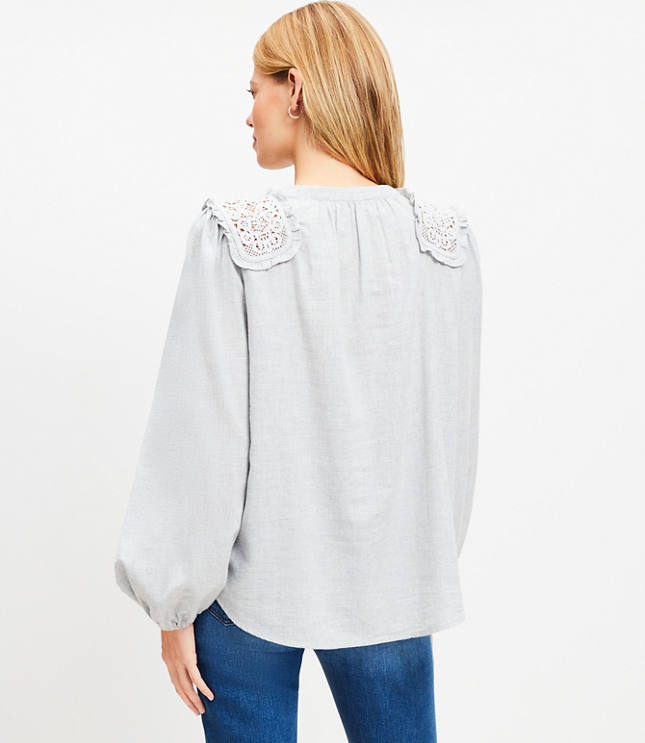 Lace Shoulder Henley Blouse