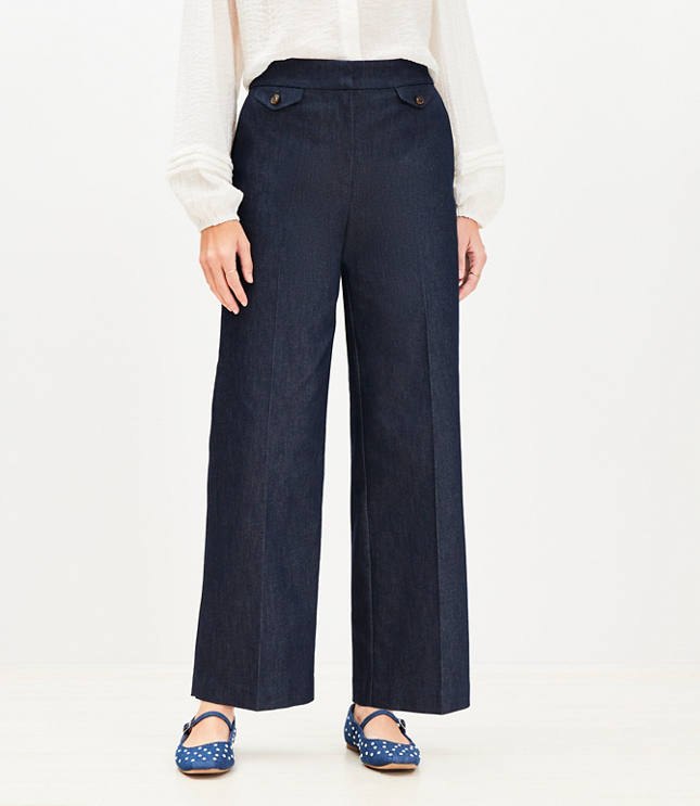 Petite Curvy Coin Pocket Clean Wide Leg Pants in Twill