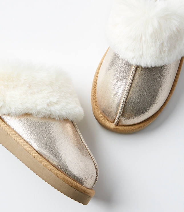 Metallic Faux Fur Lined Slippers