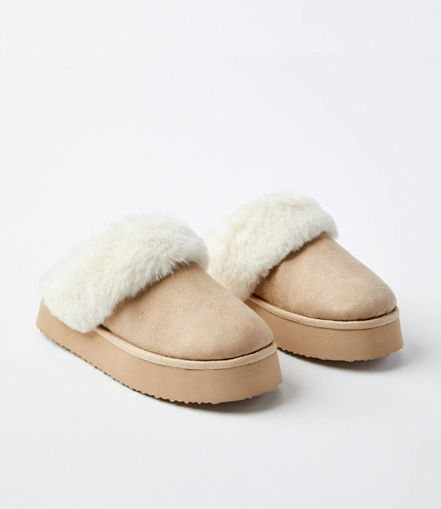 Faux Fur Lined Platform Slippers