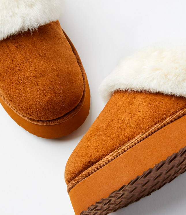 Faux Fur Lined Platform Slippers