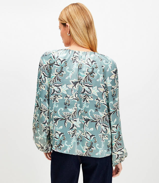 Vine Satin Shirred Blouse