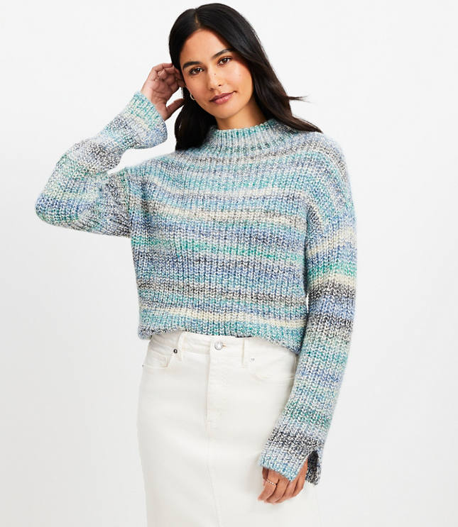 Marled Ribbed Mock Neck Sweater