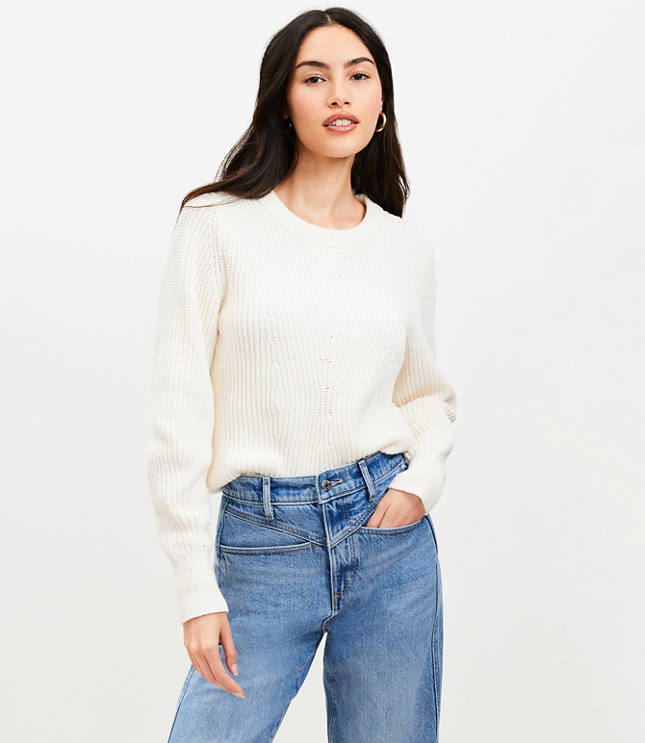 Ribbed Blouson Sleeve Sweater