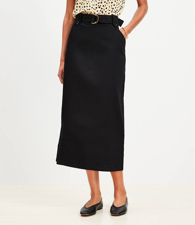 Twill Belted Midi Pocket Skirt