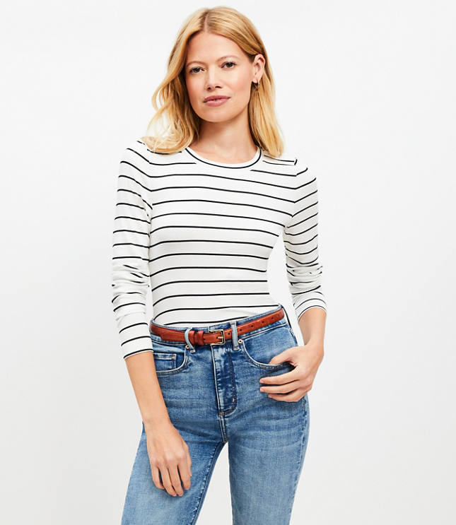 Striped Long Sleeve Crew Neck Tee