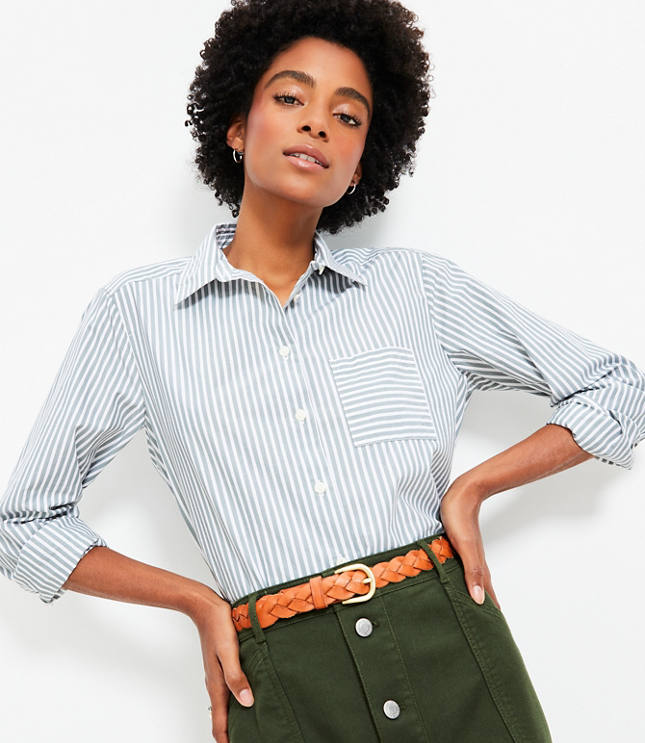 Striped Cotton Poplin Everyday Relaxed Pocket Shirt