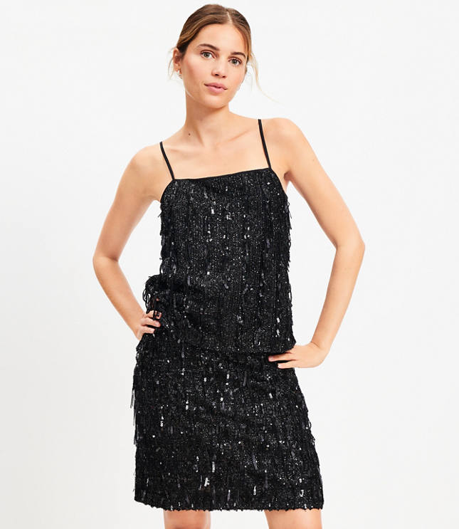 Loft Petite Sequin Fringe Mini Skirt
