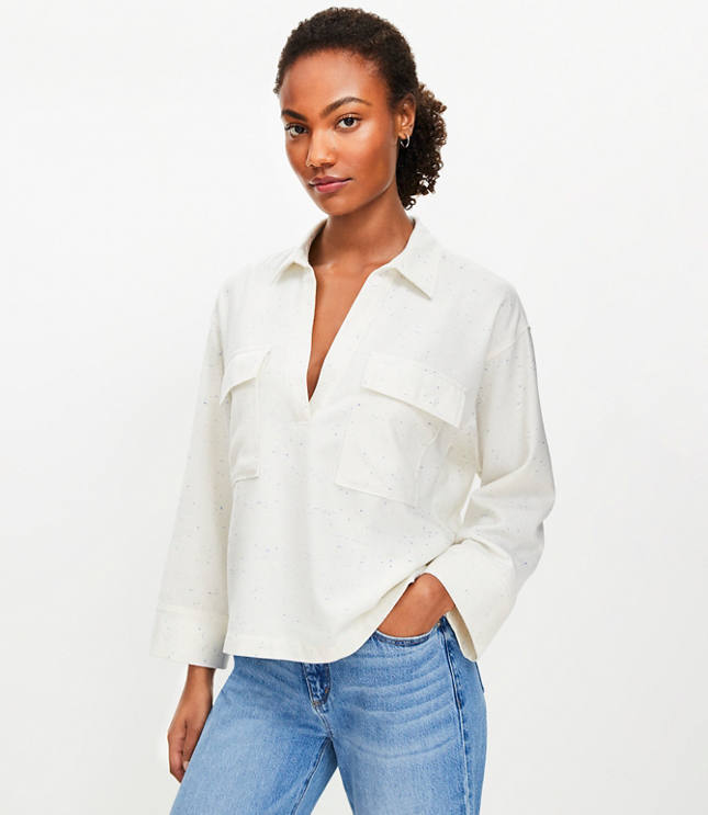 Flecked V-Neck Pocket Popover