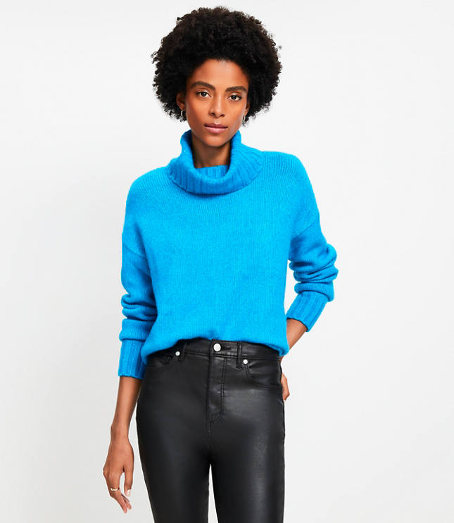 Petite Fuzzy Cowl Neck Sweater