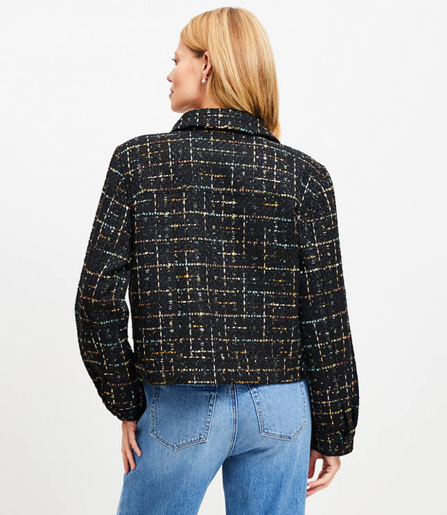 Tall Sequin Tweed Cropped Shirt Jacket