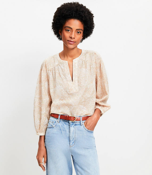 Shimmer Clip Floral Split Neck Popover