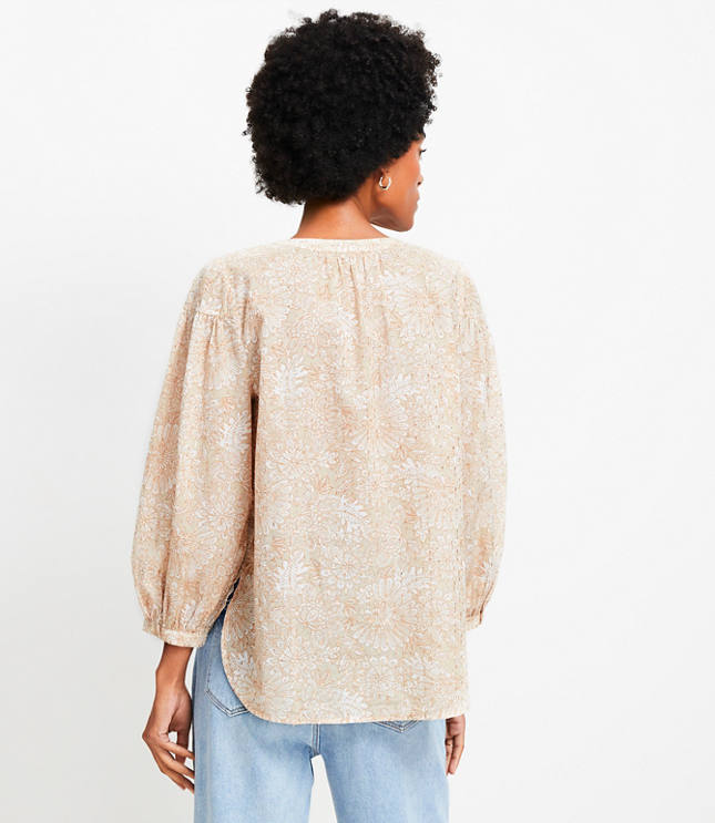 Shimmer Clip Floral Split Neck Popover