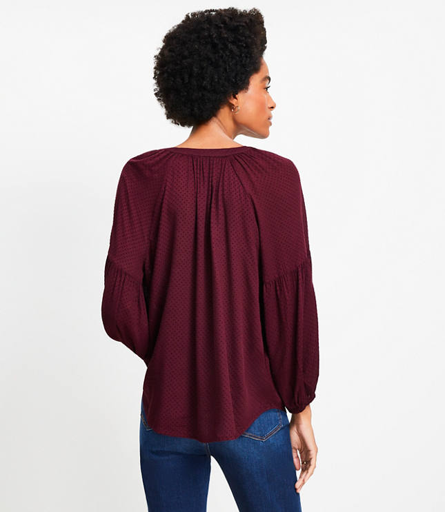 Velvet Dot Billow Sleeve Blouse