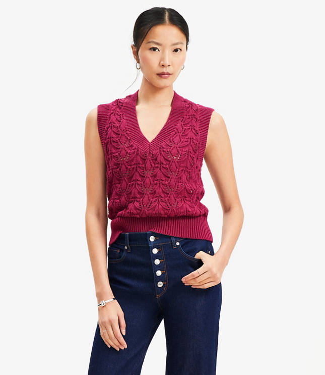 Pointelle V-Neck Sweater Vest