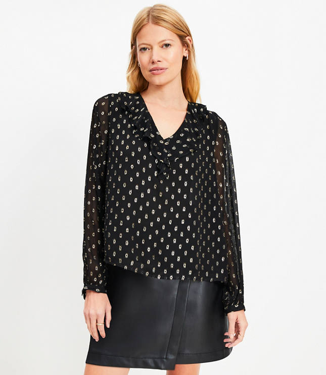 Metallic Clip Ruffle Blouse