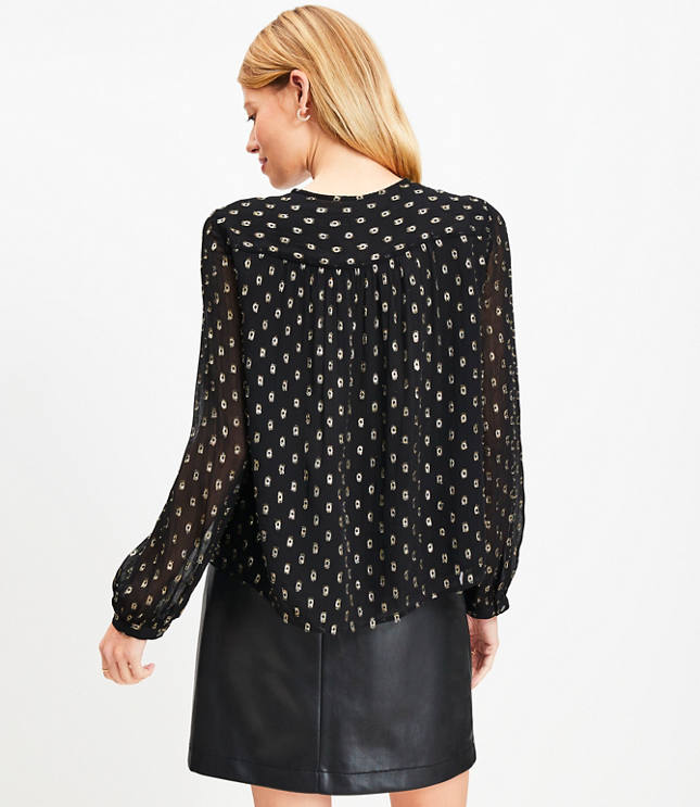 Metallic Clip Ruffle Blouse