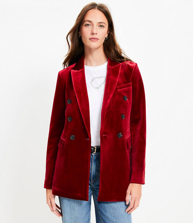 Petite Velvet Double Breasted Blazer