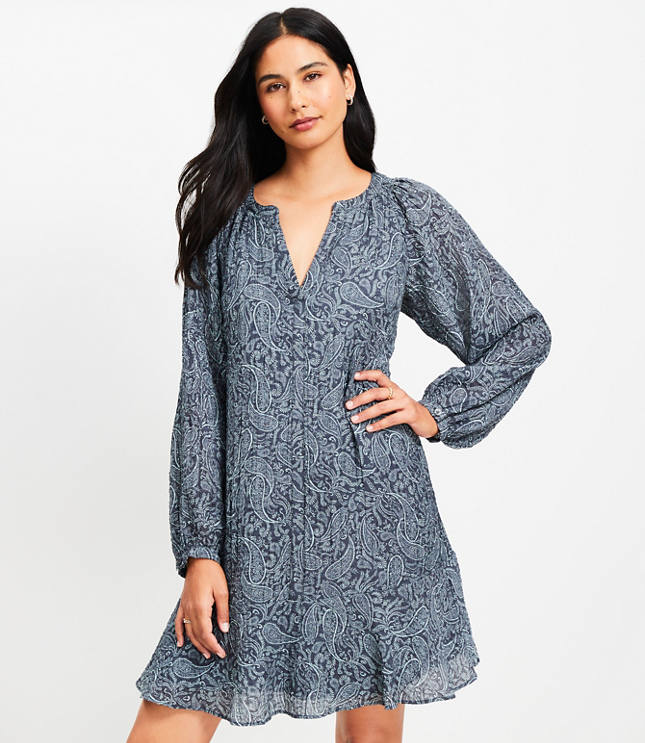 Paisley Dobby Flounce Mini Dress