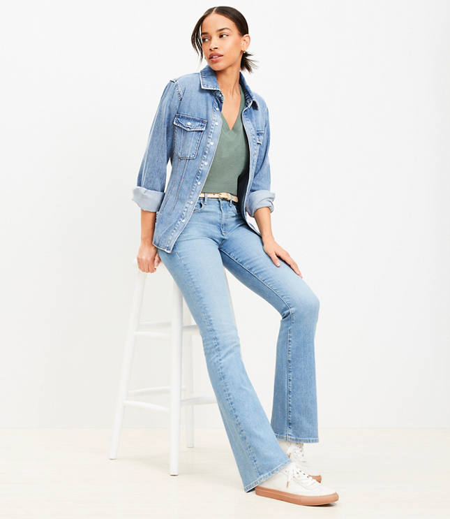 Back Button Pocket Mid Rise Boot Jeans in Mid Vintage Wash