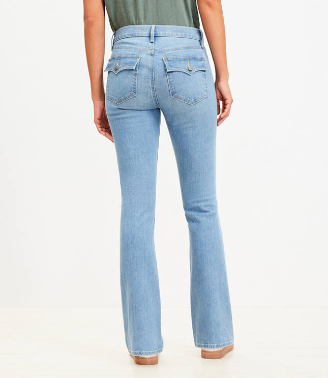 Back Button Pocket Mid Rise Boot Jeans Vintage Wash
