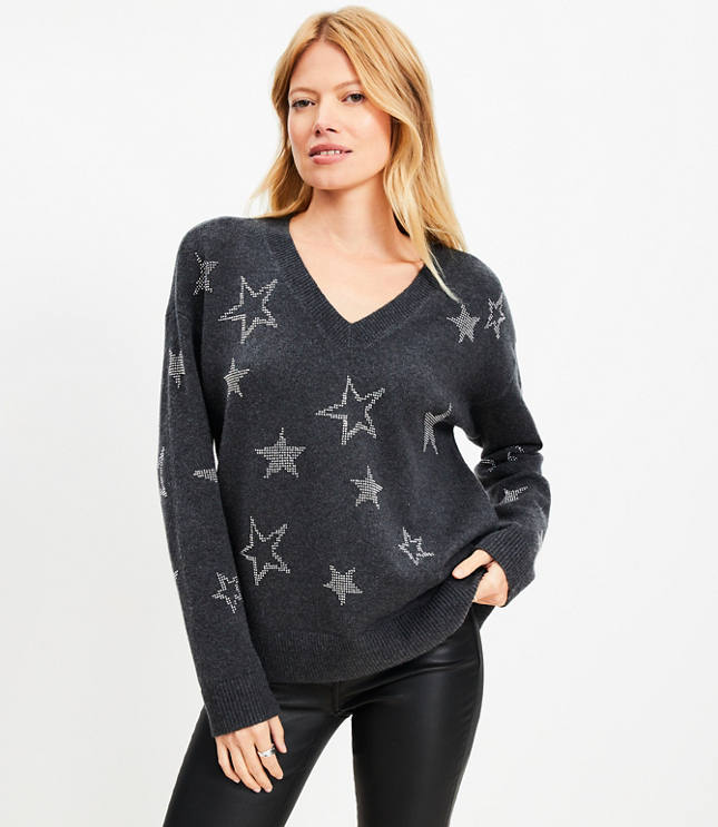 Petite Star Relaxed V-Neck Sweater