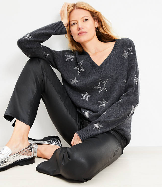 Petite Star Relaxed V-Neck Sweater