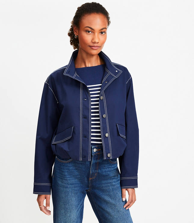 Topstitched Bubble Hem Jacket