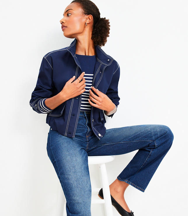 Topstitched Bubble Hem Jacket