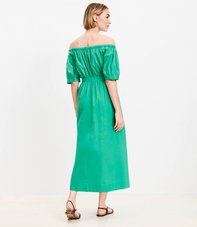 Off The Shoulder Midi Pocket Shirtdress