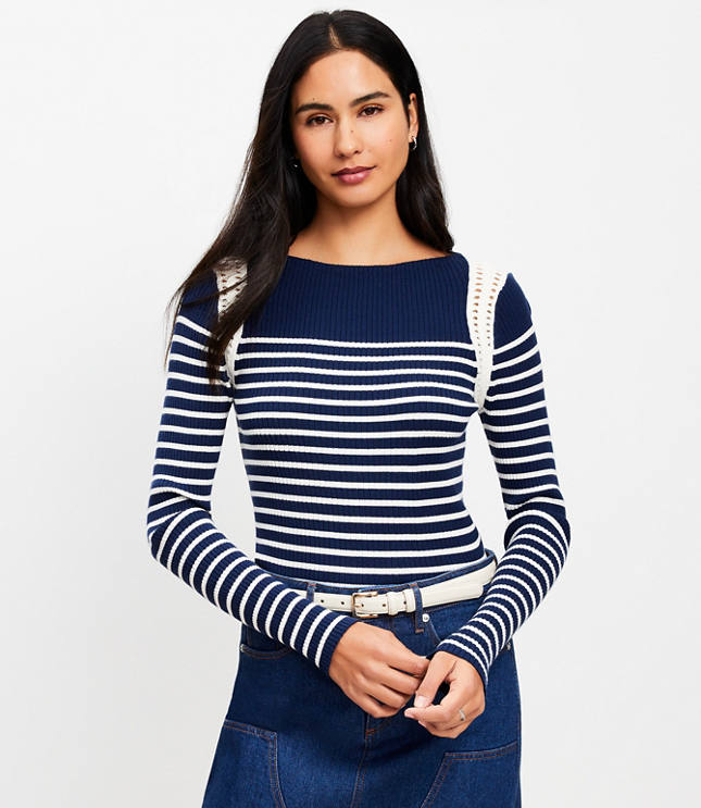 Striped Crochet Shoulder Sweater