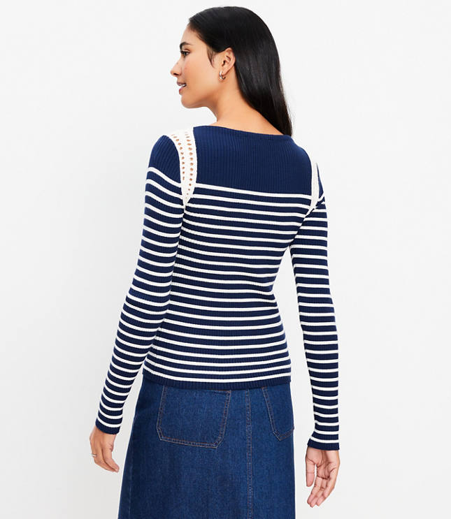 Striped Crochet Shoulder Sweater