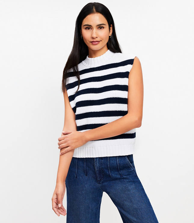 Striped Mock Neck Sweater Tank Top