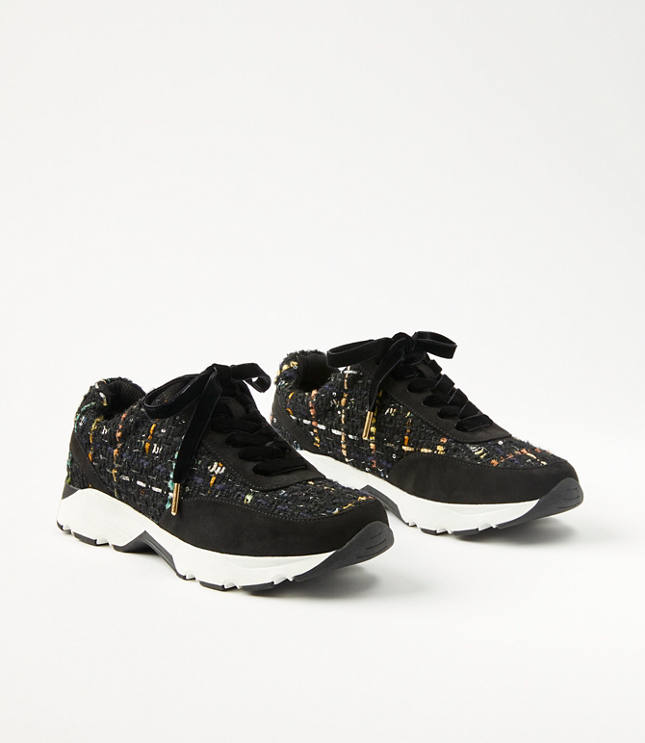 Metallic Tweed Chunky Lace Up Sneakers