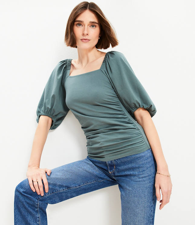 Ruched Bubble Sleeve Top