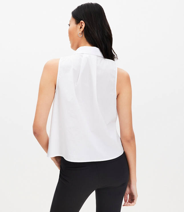 Poplin Pleated Sleeveless Shirt