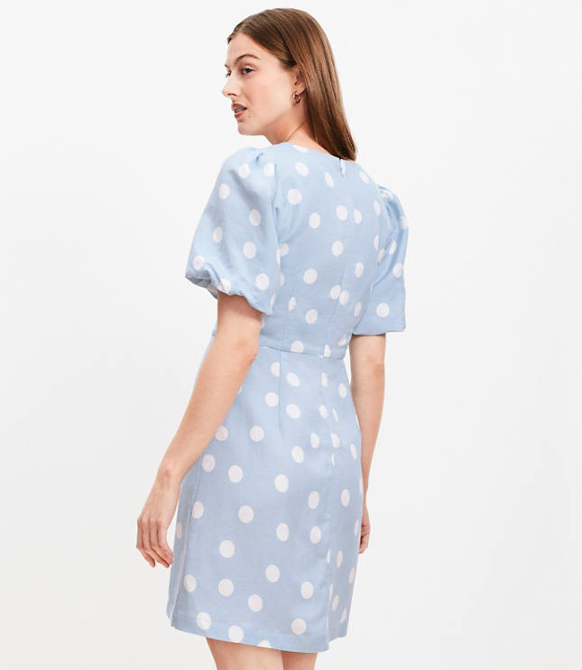 Dotted Linen Blend V-Neck Mini Dress