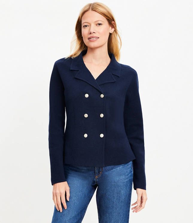 Petite Double Breasted Sweater Blazer