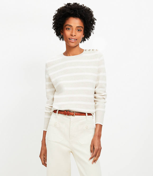 Petite Striped Shoulder Button Wedge Sweater