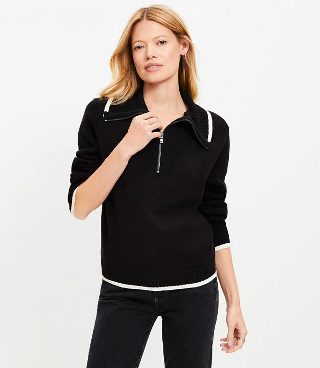 Petite Tipped Half Zip Sweater