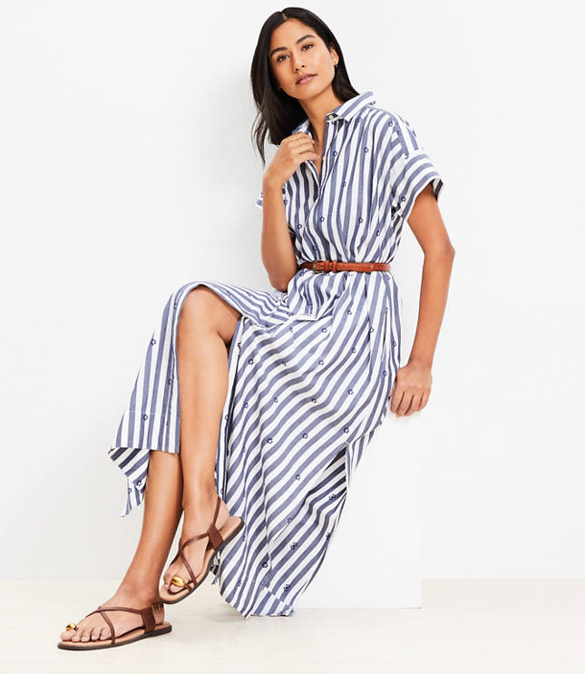 Clip Striped Maxi Pocket Shirtdress