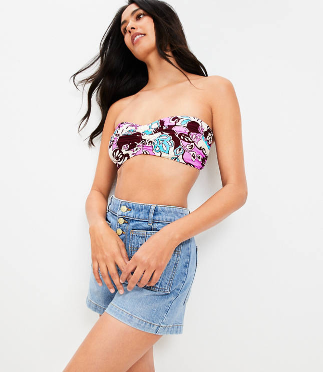 LOFT Beach Floral Shirred Bandeau Bikini Top