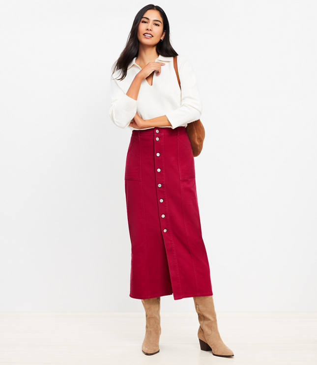 Petite button front midi skirt best sale